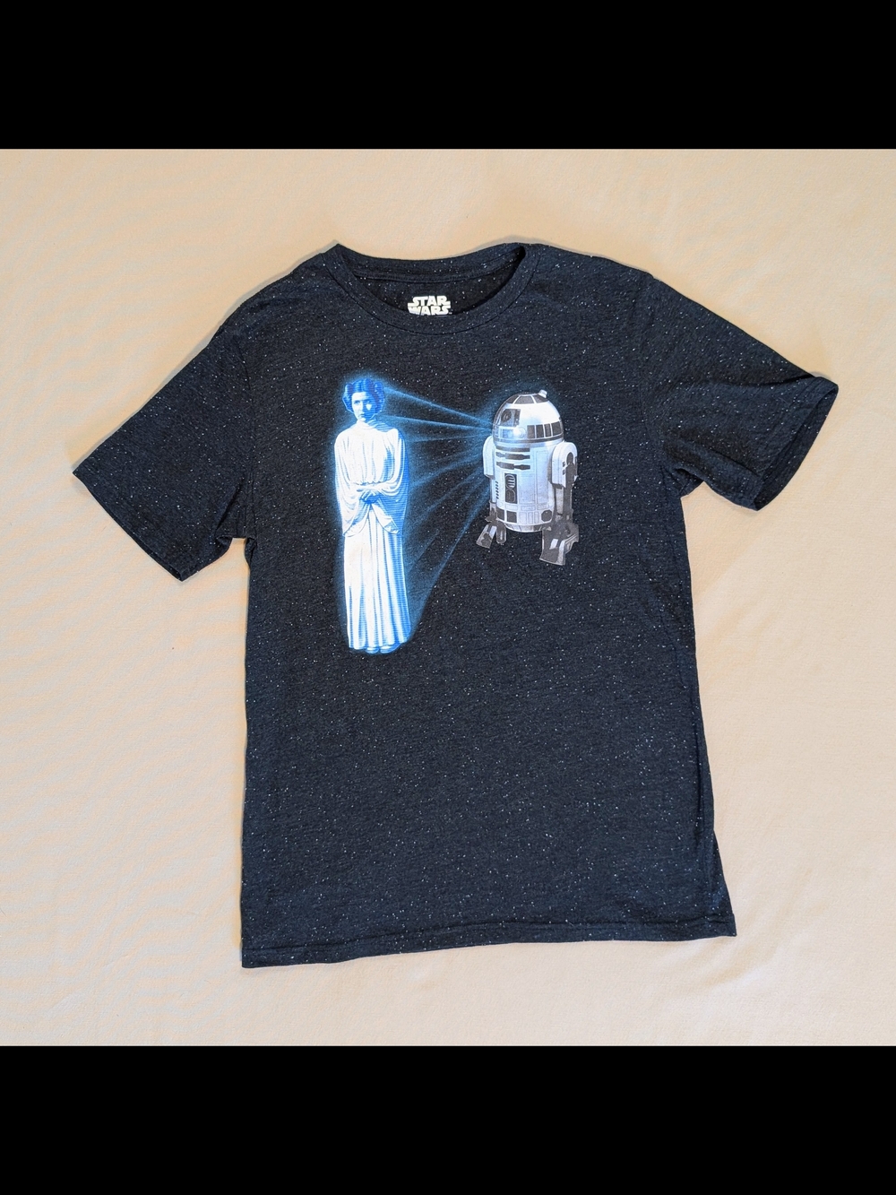 Star Wars Hologram Leia & R2-D2 | Black/Stars | EUC | Med